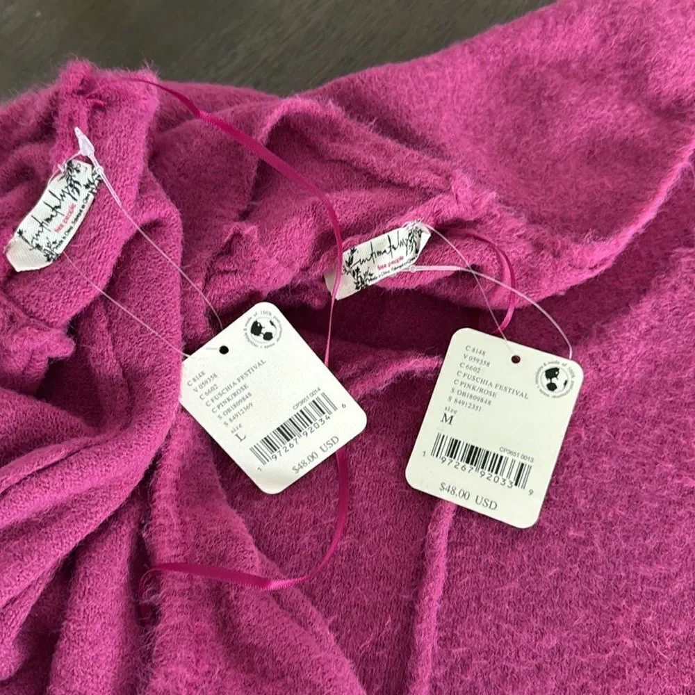 NWT Free People Keep Me Warm Crop Top Fuschia V Scoop Neck Short Sleeves M L